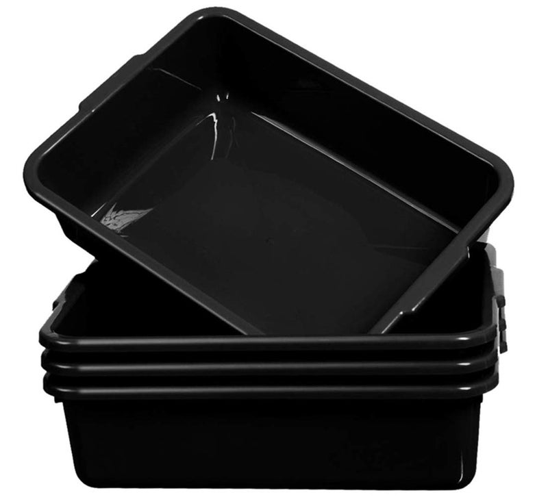 ZHENFAN 4-Pack Commercial Bus Tubs 8 Litre, Black Plastic Bus Box/Tote, Bus Wash Dish Basin Pans - Image 1